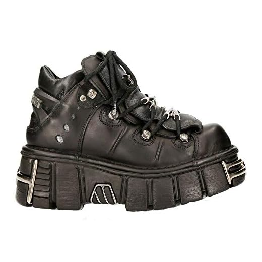 New Rock 106-S1 Unisex Metallic Black Gothic Classic Leather Biker Ankle Tower Boots 37
