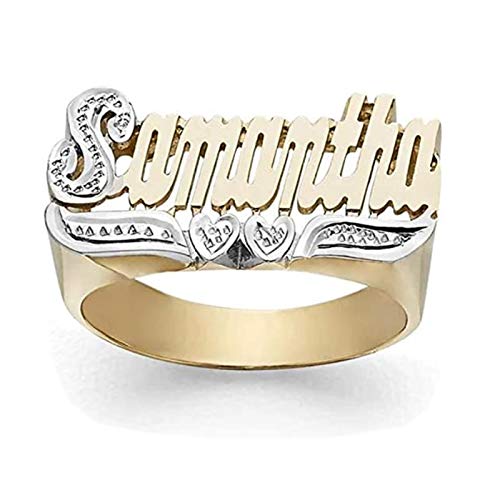 Personalized Custom Name Ring 18K Gold Plated Name Ring with Heart Unisex Nameplate Initial Ring Jewelry Gift for Women Men