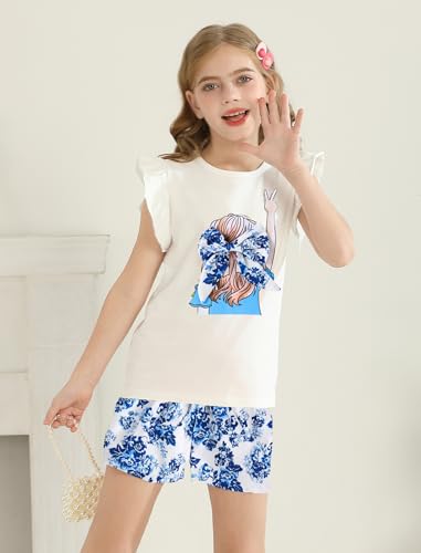 Image of Girls Summer Outfits Cute Sleeveless Top High Waisted Short Sets with Pockets Teen Girl Clothes Size 6-14 T