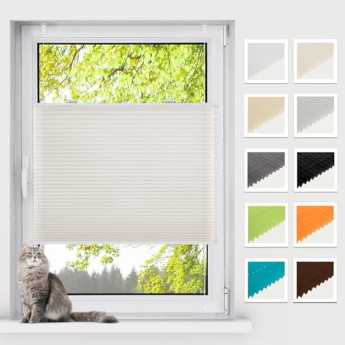 BelleMax Plissee ohne Bohren Klemmfix, Beige 80x90cm(BxH), Easyfix lichtdurchlässig Sichtschutz und Sonnenschutz, Jalousie Plisseerollo mit Klemmträger, Faltrollo für Fenster & Tür