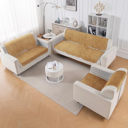 Image of HOKIPO Quilted Sofa Cover 6 Seater Set - Washable 3+2+1 Sofa Panel for Seat & Back | 'Quilt Classic' Yellow (IN-927+926+925 * 2-YLW)