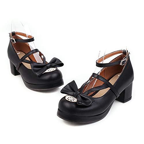 JOEupin Sweet Bow Lace Princess Lolita Shoes Lace-up High Heel Buckle Strap Thick Platform Pumps2