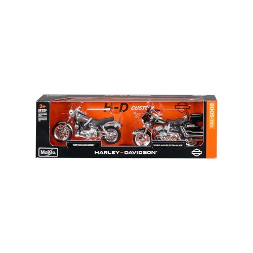 Maisto 1:18 Scale Harley Davidson Duos - 70s Series 77 FXS Low Rider and 78 Electra Glide Diecast Motorcycles