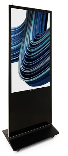 Image of Displays2go Digital Display Advertising Floor Stand with (2) 10W Speakers & (4) Locking Wheels (DF055NLB2S)