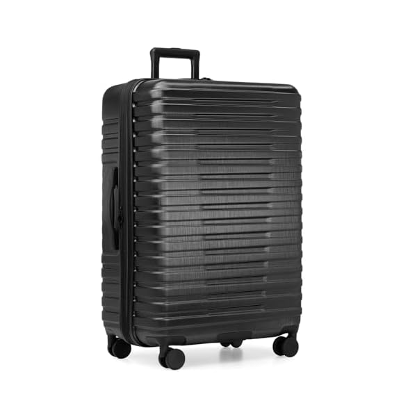 U.S. Traveler Boren Polycarbonate Hardside Rugged Travel Suitcase Luggage with 8 Spinner Wheels, Aluminum Handle, Black, Checked-Large 30-Inch