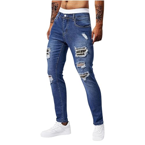 Workout Denim Pants for Men Vintage Classic Summer Distressed Stretch Jeans Ripped Steampunk Work Pants 80s Outfits