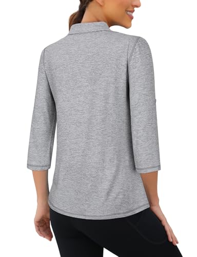Misyula Style Golf Shirts For Women 3/4 Sleeve, Moisture Wicking 1/4 Zip V-Neck Athletic Tops Sun Protection Outdoors Sports Casual Pullover,Grey thumb #2