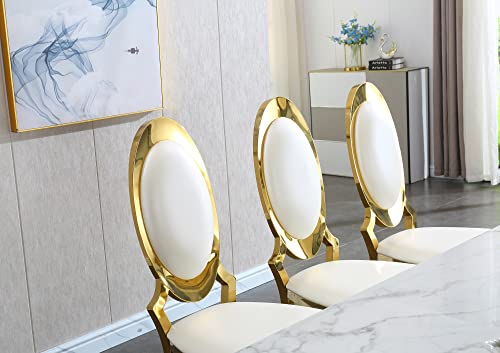 Goderfuu Dining Chairs Set Of 2 - White Leather Upholstered Dining Chairs With Gold Stainless Steel Legs, Kitchen Dining Room Chairs With Oval Back, Luxury Dining Chairs Accent Chairs Side Chairs #TOP7