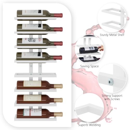 Image of Hoctieon 2-Set 8 Tier Wall Mount Wine Rack (16 Tiers), Wall Racks for Wine Bottles Display and Storage, Hanging Bottle Organizer for Living Room, Dining Room, Wine Cellar, Bar, White