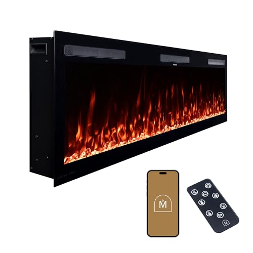 Modern Ember Vibrance 60 Inch Smart Linear Electric Fireplace Insert - Recessed in-Wall and Wall-Mount, LED Multiple Flame Colors, Alexa/WiFi Enabled - Remote Included