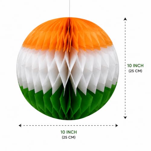 Image of Tricolor Honeycomb Paper Balls Decoration Set of 3 Hanging Paper Ball Decorations Reusable Hanging Decor for Independence Day, Republic Day, Home, Office, School & Party Decorations