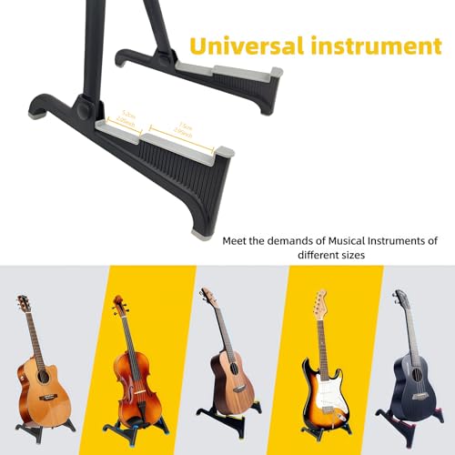 nalu Classic A-Frame Tripod Adjustable Guitar Stand for Acoustic Bass Electric Guitars and Ukuleles Folding Floor Stand Small Good for Traveling (GrayRubber+BlackFrame)