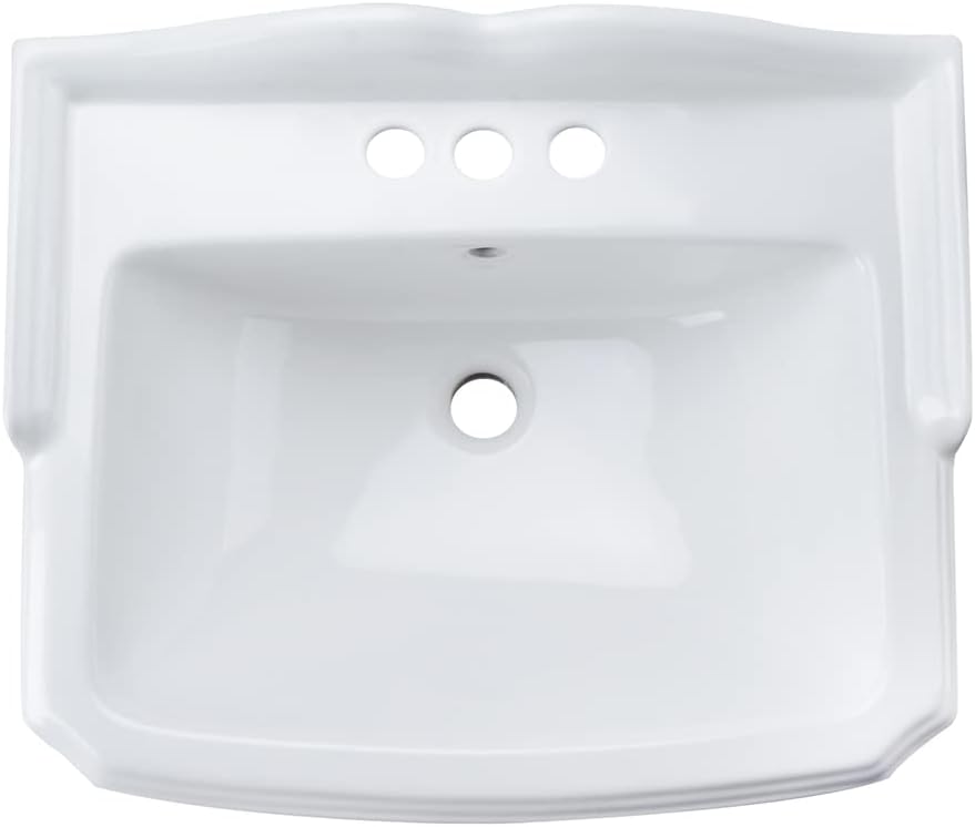 DeerValley 21.65 x 17.24 Inch White Pedestal Sink, Ceramic Bathroom Sink with Overflow and Backsplash, DV-1P532