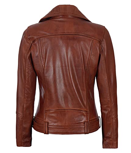 Decrum Brown Womans Leather Jacket - Motorcycle Leather Jacket Women | [1315026] Elisa Cognc, 2Xl #TOP2