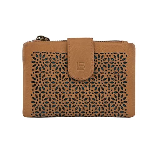 Portafoglio in Vera Traforato con motivo Geometrico Floreale Compatto Con Scatola donna pelle