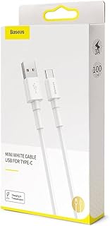 باسيوس كابل USB-C 3A لهواوي P40 برو / P30 P20 ميت 40 20 تابلت باد 10.8 فلاش شحن سريع نوع C - 1 متر - ابيض