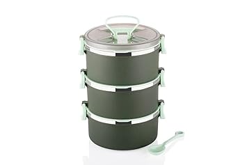 3 Layer Insulated Stainless Steel Hot Food Containers Lunch Box with Handle for School Kids Tiffin Box Set, Office Meal Box, Lunch Bag for Men and Women Multicolor