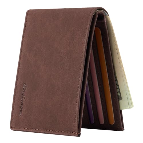 Image of Chelmon Slim Wallet for Men ID Window with RFID Blocking Front Pocket Bifold Minimalist Bussiness Card Holder Gift for Men, Vintage Brown