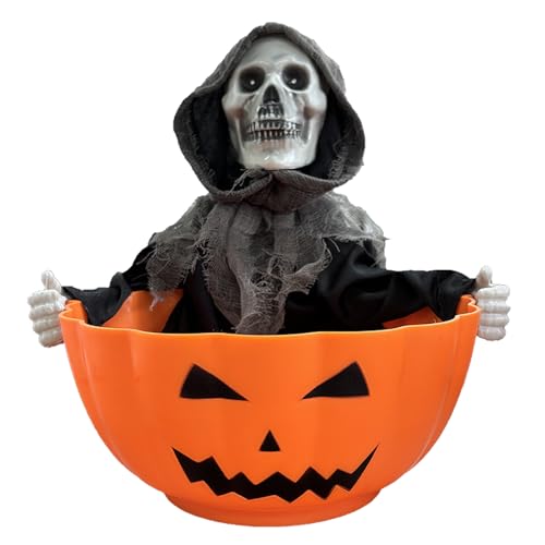 Halloween Candy Bowl, Halloween Decorations Animated Skeleton Can...