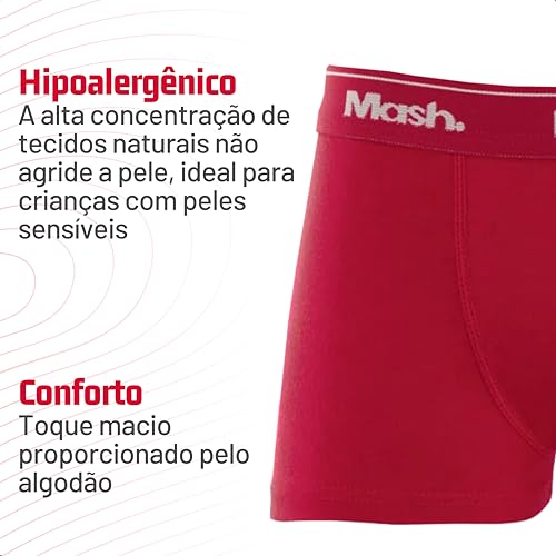 Kit 6 Cuecas Infantil Boxer Mash Algodão Box Meninos Crianças, 1 Cinza - 1 Azul Diesel - 1 Preto - 1