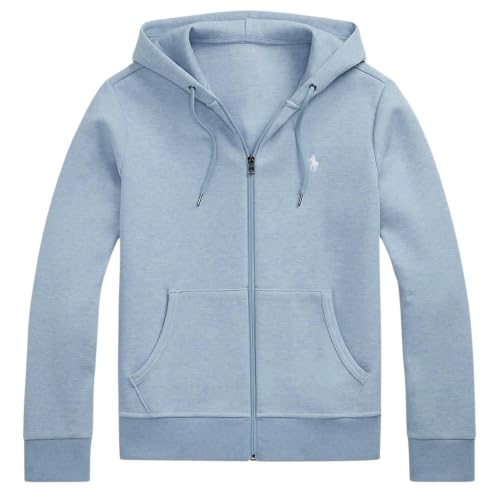 Image of POLO RALPH LAUREN Double Knit Full Zip Hoodie (UK, Alpha, L, Regular, Regular, Light Blue Heather)