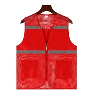 Warnweste Reflektorweste Reflektierende Mesh-Sicherheit Mit Hoher Sichtbarkeit Und Reißverschlusstaschen Für Freiwillige Bauarbeiter-Sicherheitsweste Sicherheitsweste (Blue : Rood, Size : M)