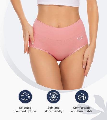 Women's Cotton Underwear High Waisted Underwear Soft Briefs Full Coverage Ladies Panties 5 Pack(Regular & Plus Size)2