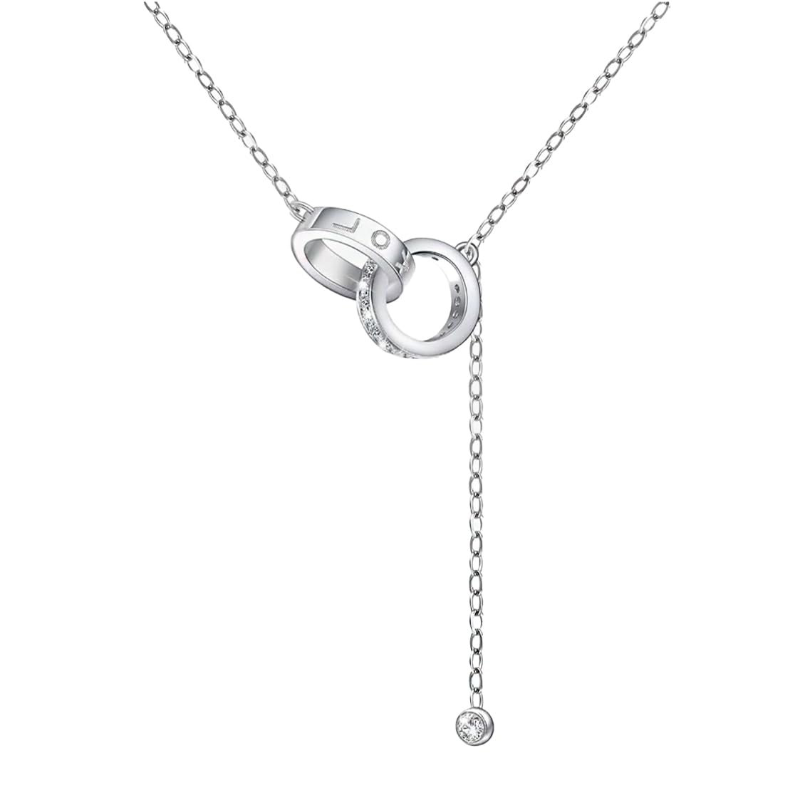 Collar para mujer de plata 925 con colgante de circonita cúbica/collar de llave/2 anillo/sonrisa regalos para mujer, regalo para mamá, joyas para mujer, One Size, Plata esterlina Acero