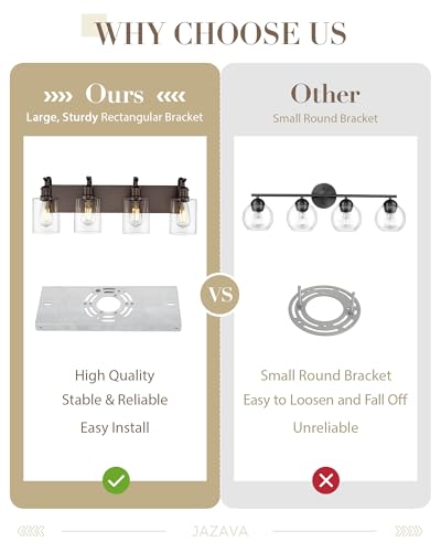 Image of 4 Light Bathroom Vanity Light, Morden Bathroom Vanity Lights Over Mirror Oil Rubbed Bronze Wall Sconce Light with Clear Glass Shade ZCVL01ORB-4