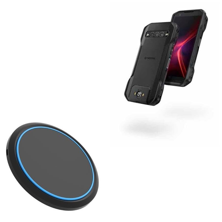 BoxWave Charger Compatible with Kyocera DuraForce Pro 3 - SwiftCharge PowerDisc Wireless Charger (15W), Qi Wireless 15W Circular Desktop Charger - Jet Black