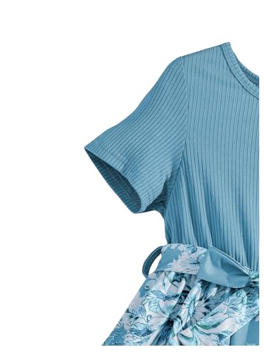 OYOANGLE Girl's Summer Casual Dress Short Sleeve Bow Belted A-Line High Waist Smocked Short Dress4