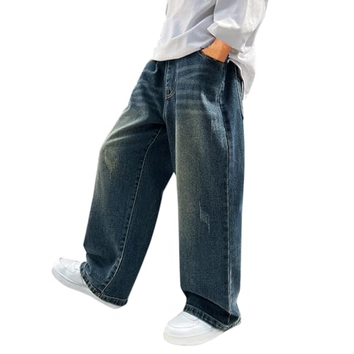 Boys Baggy Wide Leg Jeans Streetwear Hip Hop Straight Denim Pants High Wasit Loose Washed Vintage Trousers for Teen4
