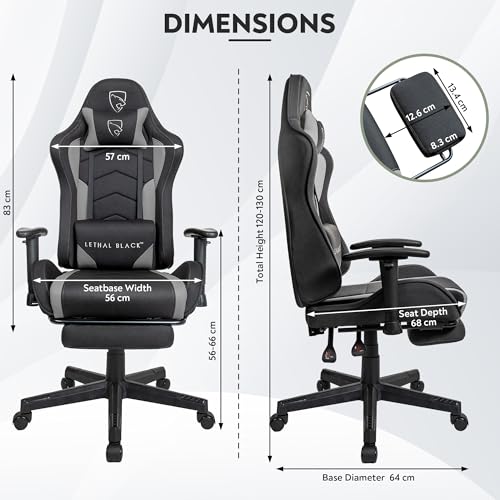Lethal Black Ergonomic Gaming Chair - with Premium Breathable Alcantara Fabric, Multi Adjustable Armrests, Neck & Lumbar Support (Titan Series, Black) - Image 2