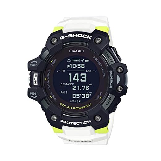 Casio Men's G-Shock Move, GPS Heart Rate Running Watch, Quartz Solar Assisted Watch with Resin Strap, White, (Model: GBD-H1000-1A7)
