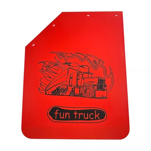 Image of Heavy Duty Angled Mud Flaps 24 inch x 30 inch Compatible with Semi Truck Trailer with Fun Truck Pattern Red, 2 Pack
