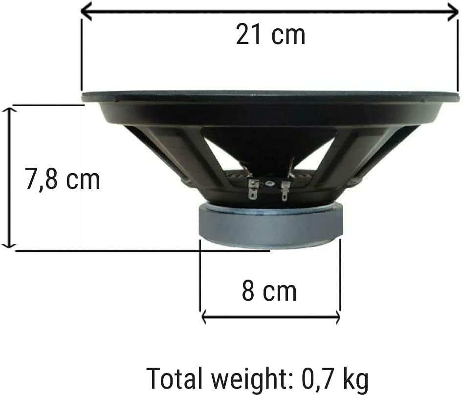 PLUG & SOUND 1 Altavoz S-88 Altavoz woofer 20,00 cm 200 mm 8" 75 vatios rms 150 vatios impedancia MAX 8 Ohm Home Sensibilidad 92 DB Negro, 1 Pieza + 3 Pegatinas;