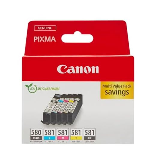 Canon Tinten-Multipack - PGI-580/CLI-581 Original Drucker Tintenpatronen 5er-Pack (1 x Schwarz, 1 x Cyan, 1 x Magenta, 1 x Gelb & 1 x Schwarz druckerpatronen)