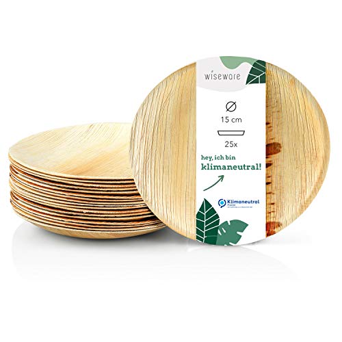 Wiseware Palmblatt Teller Ø 15 cm – 25 Stück runde Einwegteller...
