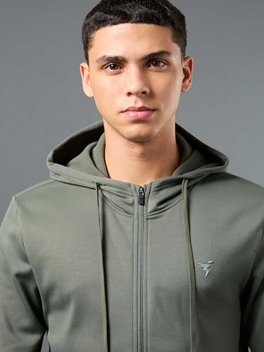 Image of TECHNOSPORT Mens Fleece Slim Fit Solid Regular Fit Hooded Jacket with Techno Warm+, Fast Dry for Winter Use