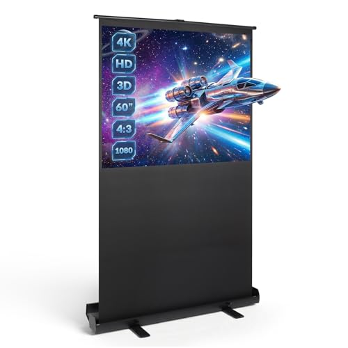 Todeco Ecran de Projection Portable 60 Pouces, Ecran de Projection sur Pied, 121 x 91 cm, 4:3 Full HD 3D