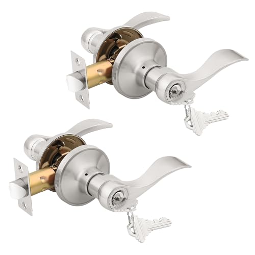 KNOBWELL 2 Pack Front Door Handles with Lock and Key Wave Style Keyed Entry handleset Entrance Door Knob Lockset(Different Keys)