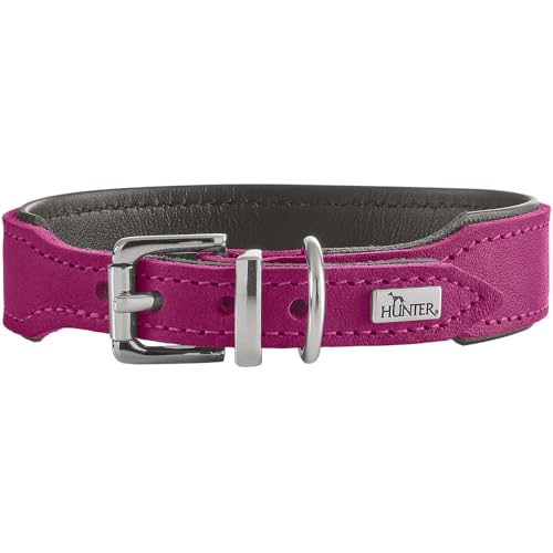 HUNTER Collare per cani Malta Magenta, in morbida pelle bovina ingrassata, resistente, colori brillanti, fatto a mano, made in Germany, taglia 42