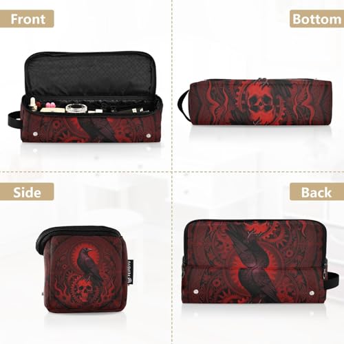 Estuche de viaje 2 en 1 para rizador y plancha de cabello y tapete resistente al calor grande para herramientas calientes, rizador, plancha, volumizador de cabello estilo rojo gótico con calavera Raven miniatura 5