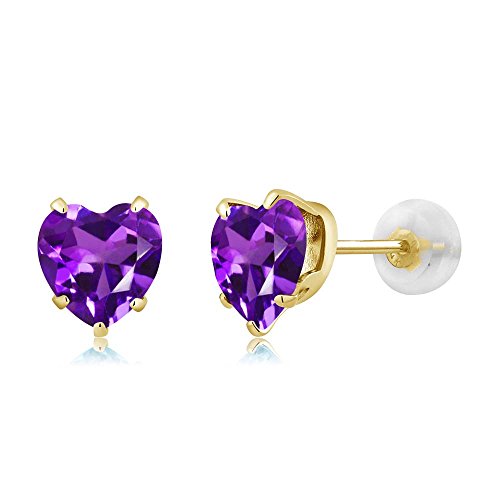 Gem Stone King 10K Gold 6MM Heart Shape Gemstone Birthstone Stud Earrings For Women and Men | Fine Jewelry for Her Him Mom Dad Wife