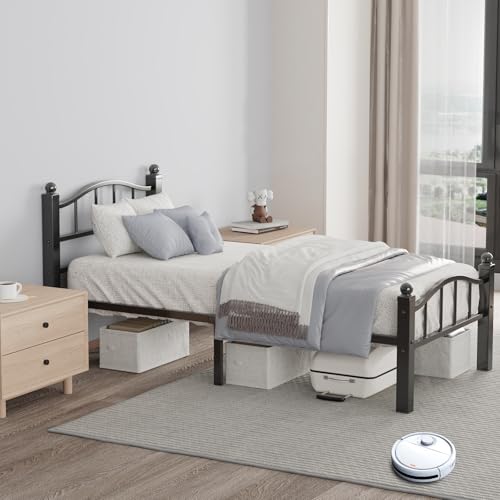 Image of Metal Twin Bed Frames Set of 2 | Noise-Free Design, 12 inch Underbed Storage, Heavy Duty with Headboard, No Box Spring Needed, Tool-Free Assembly