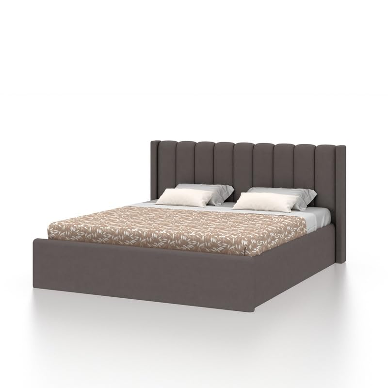 Image of Ganpati Arts Sheesham Wood Emperor Upholstered King Size Bed with Box Storage | Durable Wooden Double Bed Cot Palang with Tufted Headboard for Bedroom, Living Room, Hotel and Home Furniture (Grey)