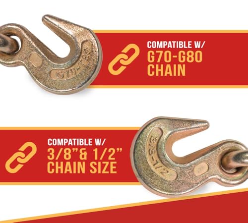 Image of Mytee Products 8 Pack 3 /8 inch-1 /2 inch Hi-Viz Green Heavy Duty Folding Handle Ratchet Load Binder w /Grab Hook 12,000 lbs WLL | Tie Down Hauling Chain Binders for Flatbed Truck Trailer