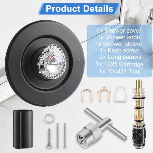 Image of Shower Trim Kit, Compatible with Moen T470 Chateau Shower Trim Kit With Replacement Cartridge and 104421 Removal Tool, Escutcheon, Tubes, Shower handle and Screws (Matte Black)