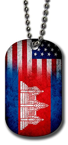 ExpressItBest Aluminum Dog Tag Necklace and Key Ring - Flag of Cambodia (Cambodian) - Rustic/USA