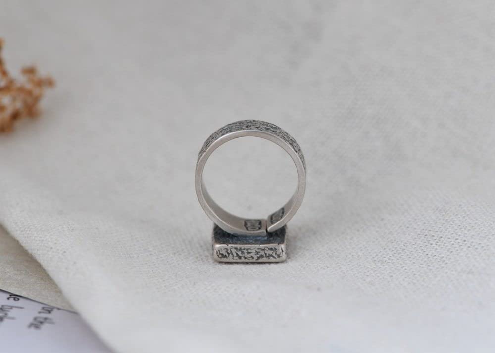 Ring Aus 925Er Sterlingsilber, Sterling Silber Ringe Frauen 925 Doppelte Freude Worte Verstellbare Ringe Hammermuster Massiver Ring Sterling Kleid Ringe Verlobungsring Geschenke Für Männer Frau Ew